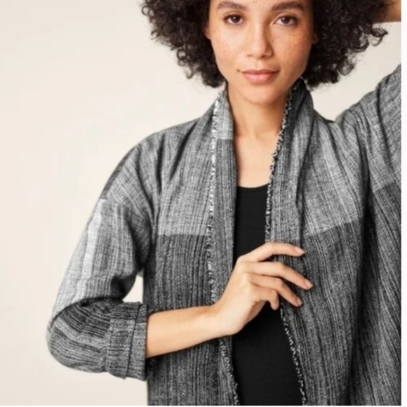 Eileen Fisher -women’s organic cotton grey/black Shawl  collar jacket size L /XL - Picture 3 of 7
